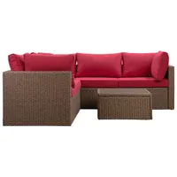 Veranda 3-Piece Patio Sectional - Brown Wicker/Red Cushions