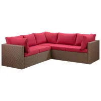 Veranda 3-Piece Patio Sectional - Brown Wicker/Red Cushions