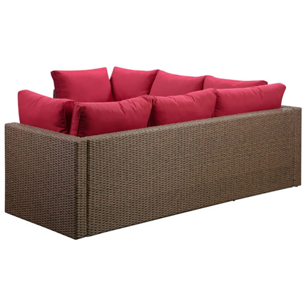 Veranda 3-Piece Patio Sectional - Brown Wicker/Red Cushions