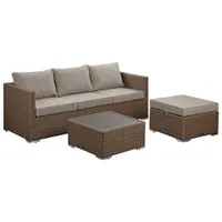 Deckster 3-Piece Patio Conversation Set - Brown Wicker/Taupe Cushions