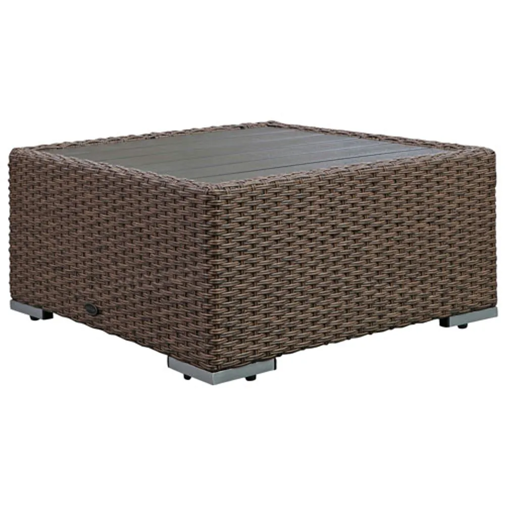 Deckster 3-Piece Patio Conversation Set - Brown Wicker/Taupe Cushions