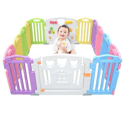 14 Panel Baby Playpen, Kids Play Yards Safety Activity Centre Playard Baby Gates for Home Indoor Outdoor