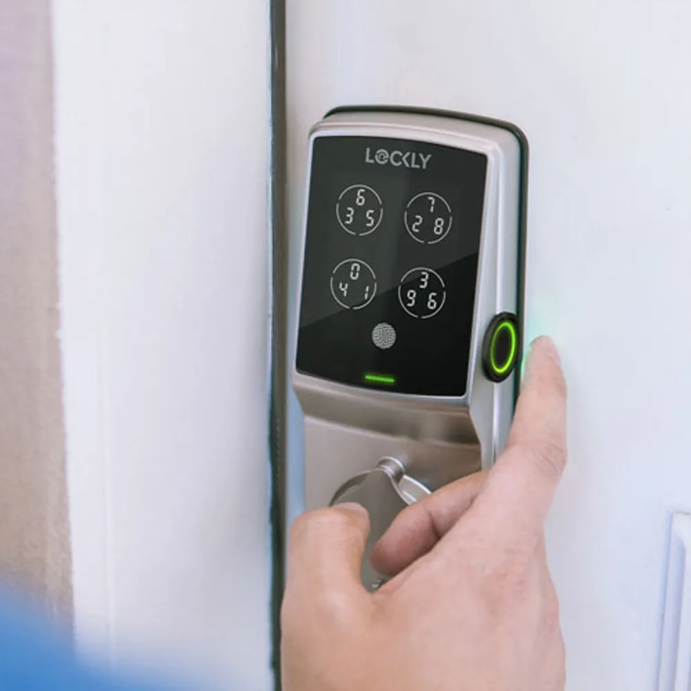 Serrure intel. pêne dormant/lect. empreint. Bluetooth Secure Plus Lockly - Nickel satiné - Excl. BBY