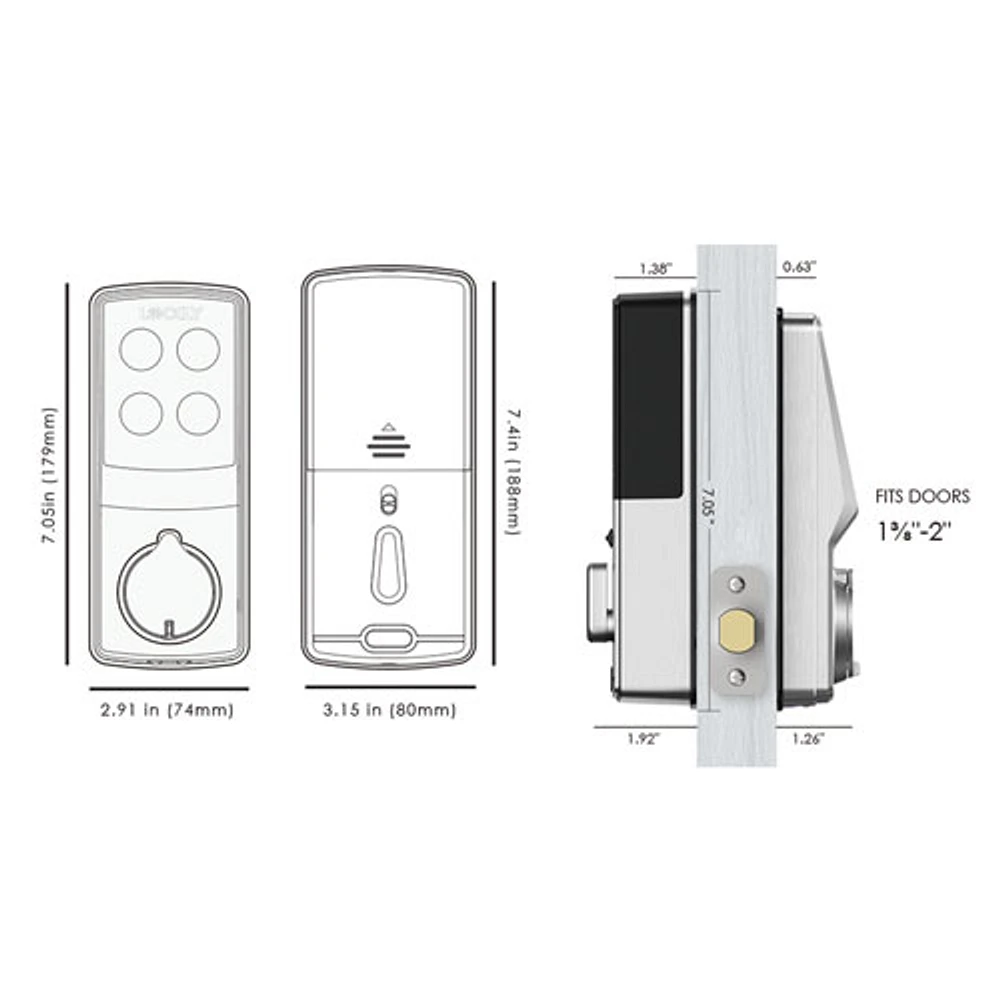 Serrure intel. pêne dormant/lect. empreint. Bluetooth Secure Plus Lockly - Nickel satiné - Excl. BBY