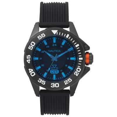 Montre décontractée de 44 mm pour hommes avec bracelet en silicone Westview de Nautica - Noir/Bleu