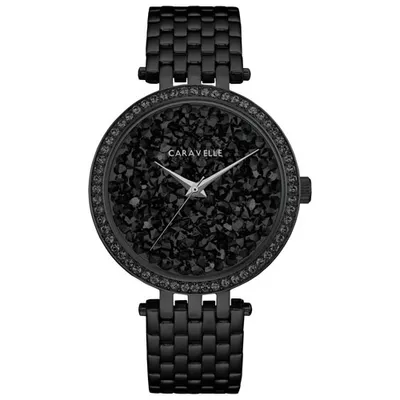 Caravelle 38mm Women's Fashion Watch with Swarovski Crystals - Black/Pave