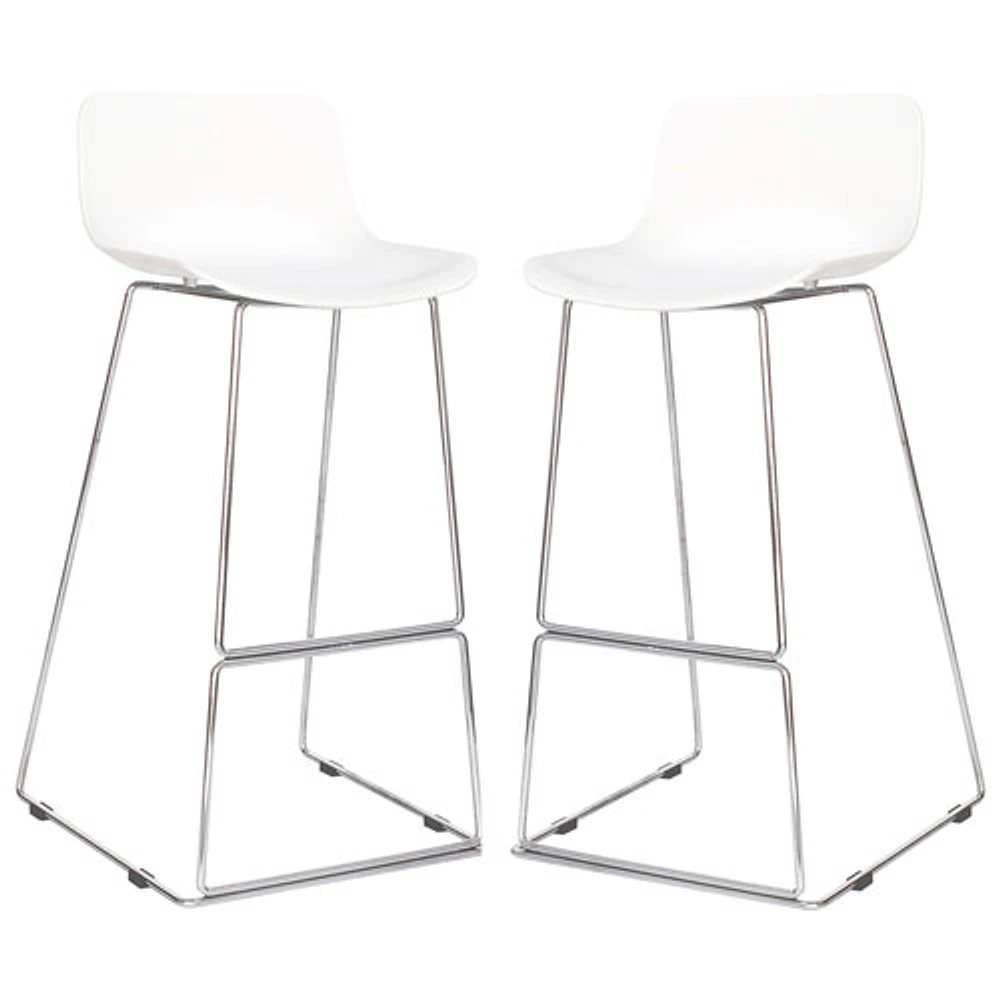 Esma Contemporary Tall Height Barstool - Set of 2 - White/Chrome