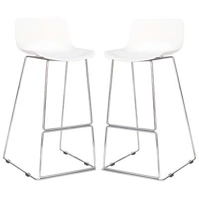 Esma Contemporary Tall Height Barstool - Set of 2 - White/Chrome