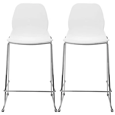 Keeley Contemporary Tall Height Barstool - Set of 2 - White/Chrome