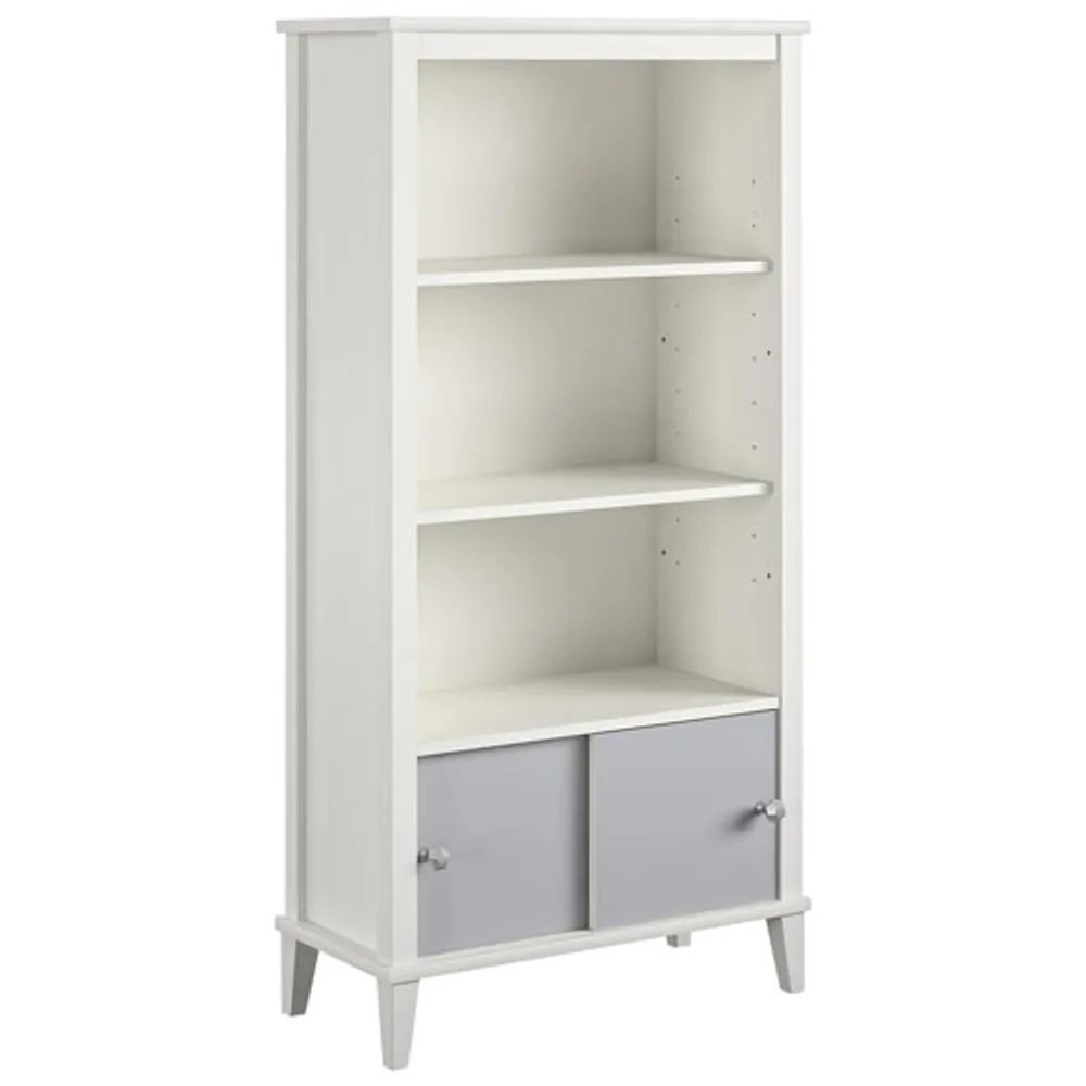 Monarch Hill Poppy 3-Shelf Bookcase with Sliding Door Cubby - Grey