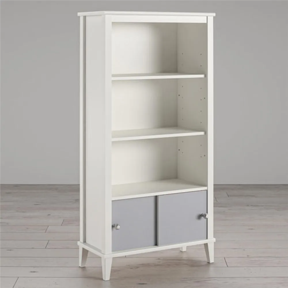 Monarch Hill Poppy 3-Shelf Bookcase with Sliding Door Cubby - Grey