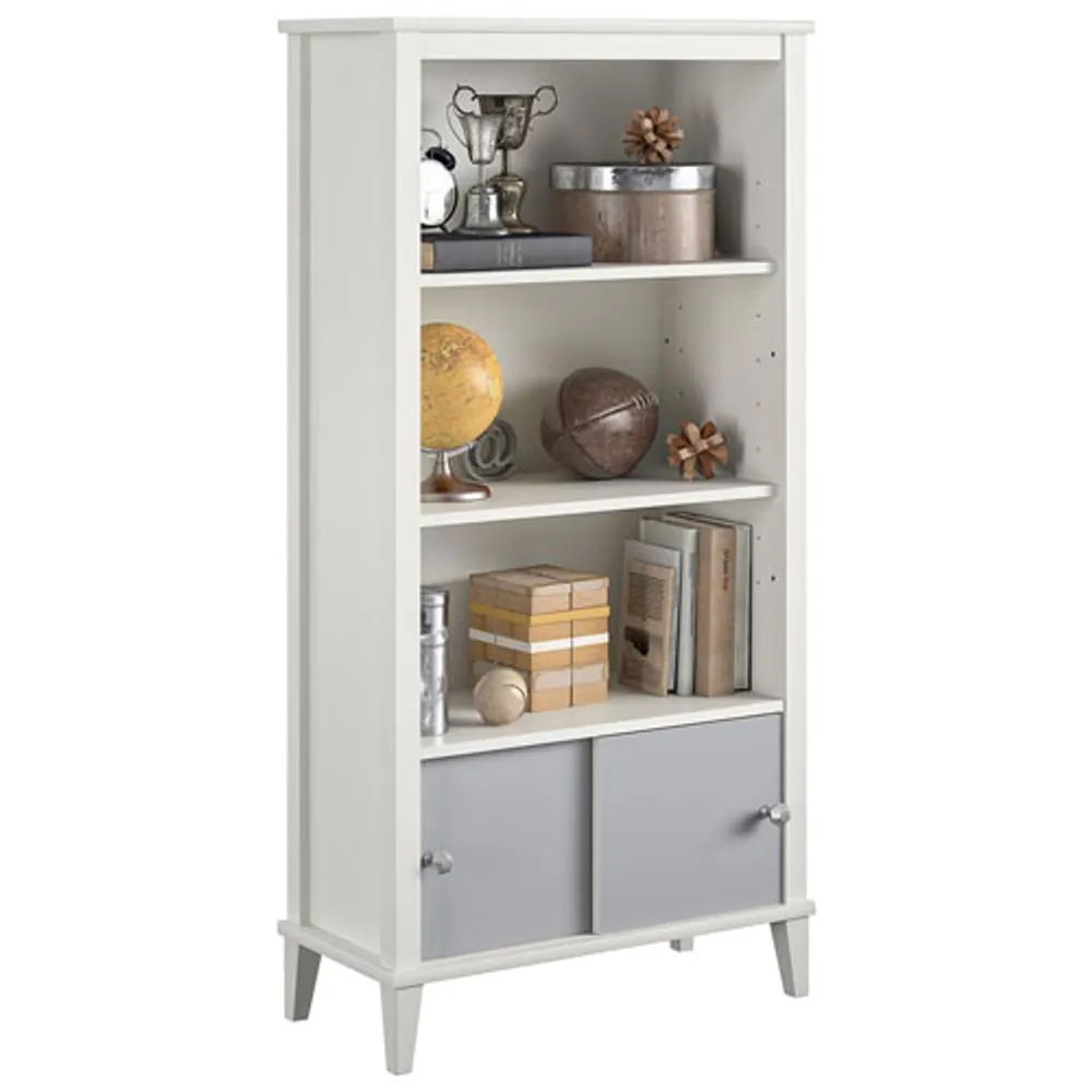 Monarch Hill Poppy 3-Shelf Bookcase with Sliding Door Cubby - Grey