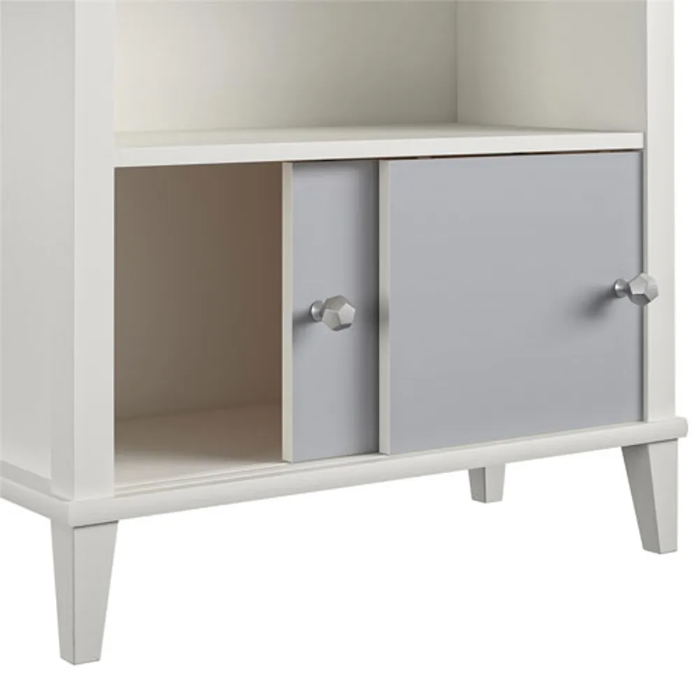 Monarch Hill Poppy 3-Shelf Bookcase with Sliding Door Cubby - Grey