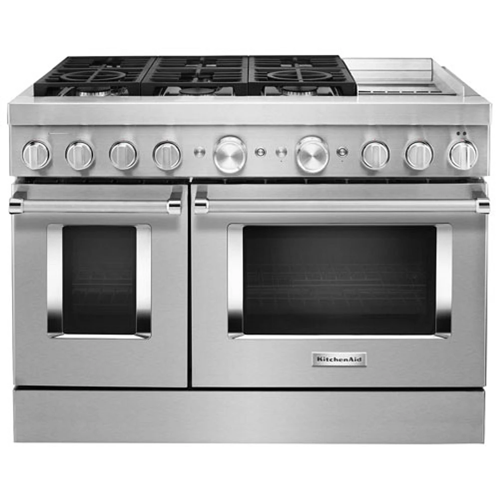 KitchenAid 48" 6.3 Cu. Ft. True Convection Double Oven 6-Burner Dual Fuel Range (KFDC558JSS) -Stainless