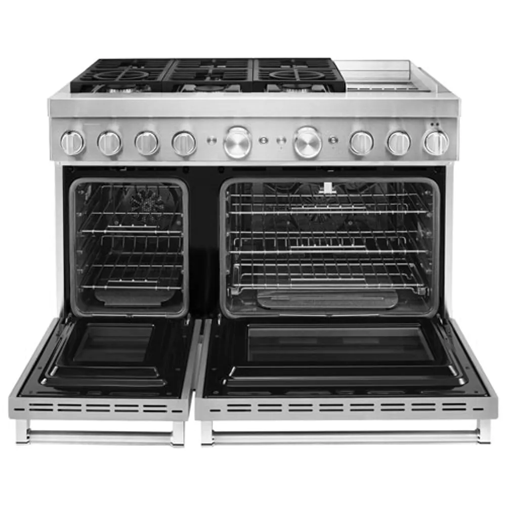 Cuisinière biénergie 6 brûleurs 2 fours conv. véritable 6,3 pi³ 48 po KitchenAid (KFDC558JSS) - Inox