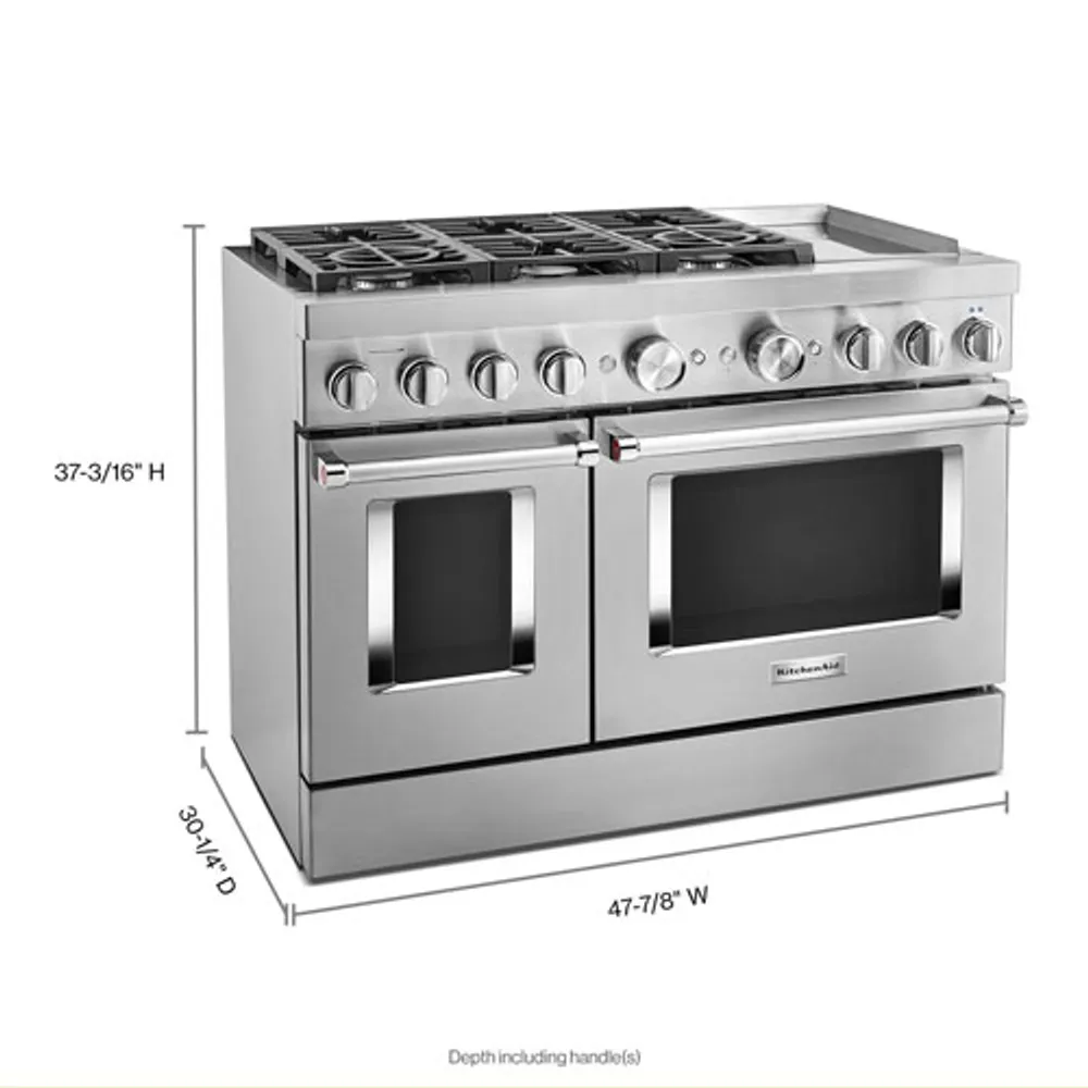 KitchenAid 48" 6.3 Cu. Ft. True Convection Double Oven 6-Burner Dual Fuel Range (KFDC558JSS) -Stainless