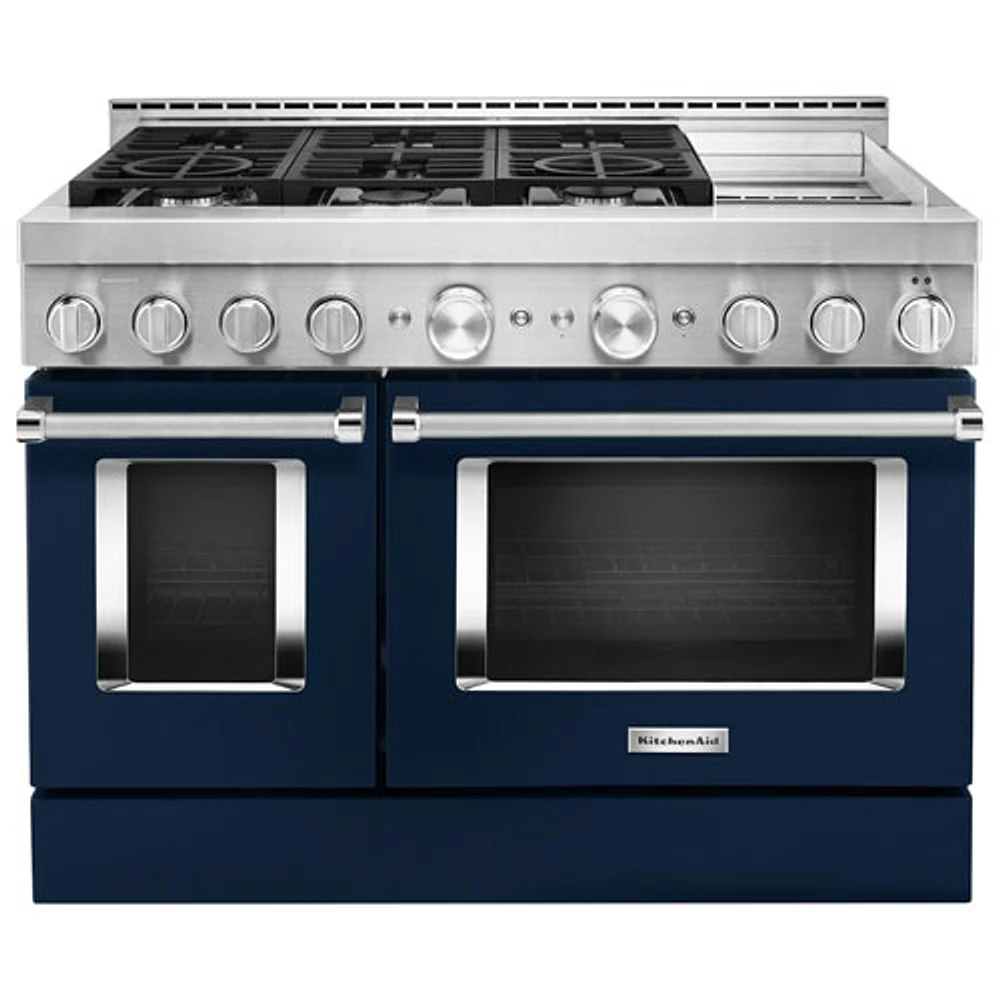 KitchenAid 48" 6.3 Cu. Ft. True Convection Double Oven 6-Burner Dual Fuel Range (KFDC558JIB) -Ink Blue