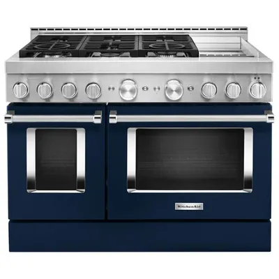KitchenAid 48" 6.3 Cu. Ft. True Convection Double Oven 6-Burner Dual Fuel Range (KFDC558JIB) -Ink Blue