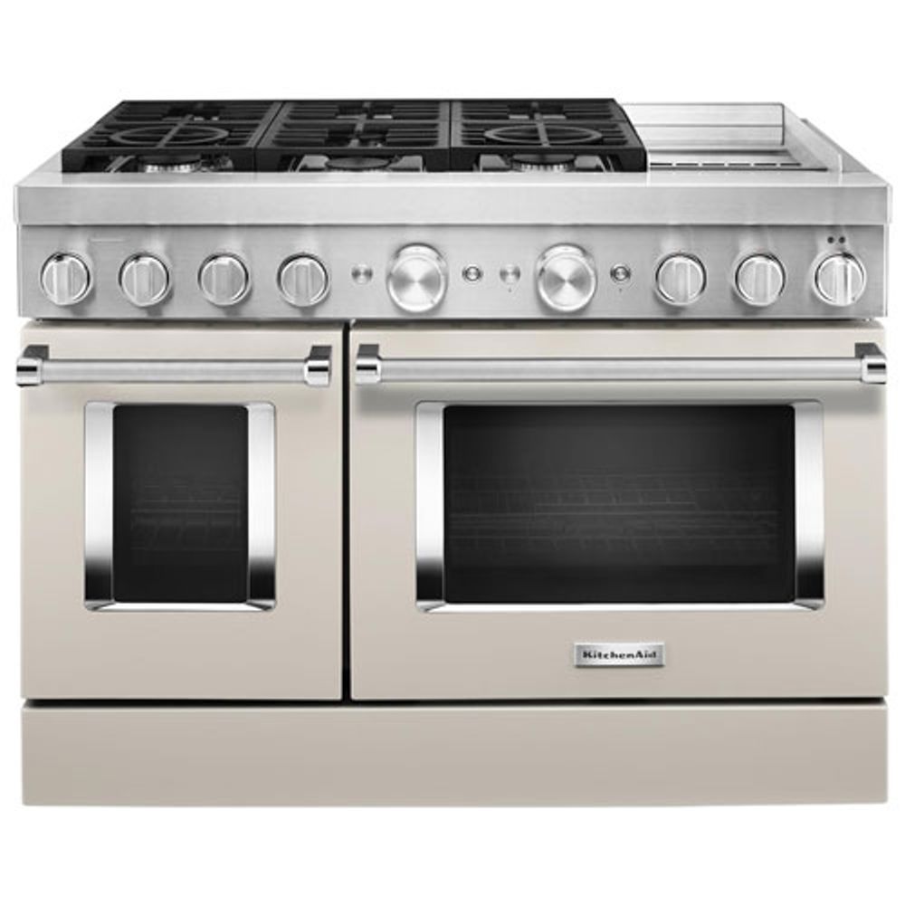 KitchenAid 48" 6.3 Cu. Ft. True Convection Double Oven 6-Burner Dual Fuel Range (KFDC558JMH) -Milkshake