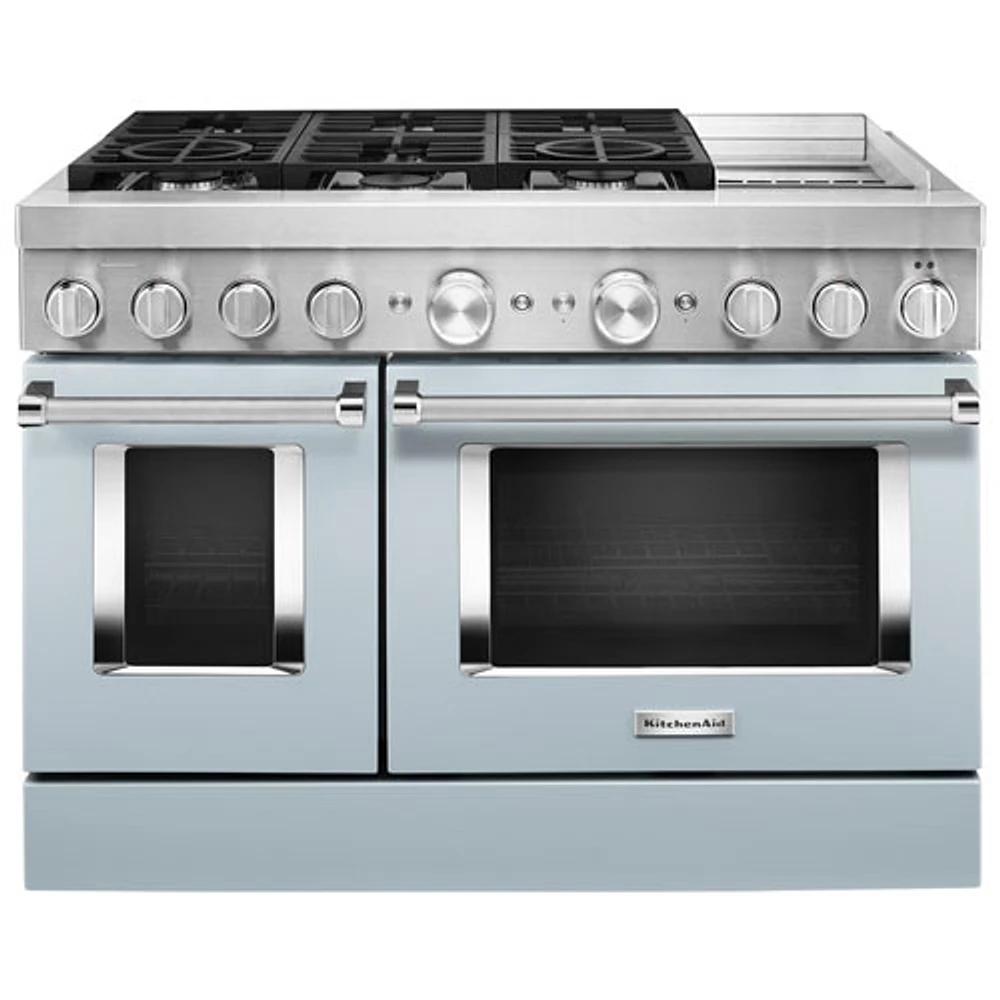 Cuisinière biénergie 6 brûleurs 2 fours conv. véritable 6,3 pi³ 48 po KitchenAid (KFDC558JMB)-Bleu