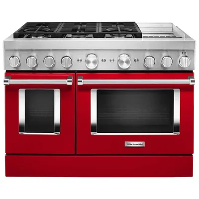 KitchenAid 48" 6.3 Cu. Ft. True Convection Double Oven 6-Burner Dual Fuel Range (KFDC558JPA) -Passion Red