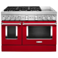 Cuisinière biénergie 6 brûleurs 2 fours conv. 6,3 pi³ 48 po KitchenAid (KFDC558JPA)-Rouge passion