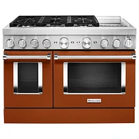 Cuisinière biénergie 6 brûleurs 2 fours conv. véritable 6,3 pi³ 48 po KitchenAid (KFDC558JSC)-Orange