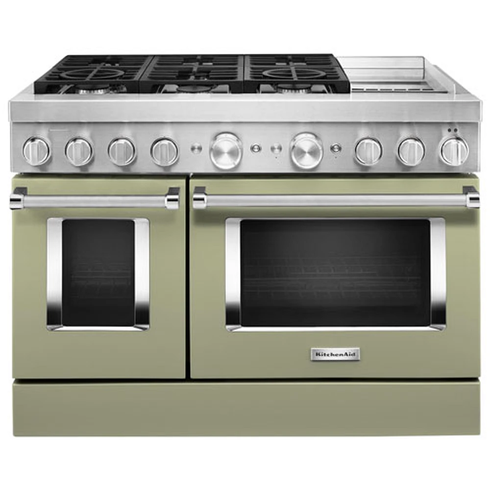 KitchenAid 48" 6.3 Cu. Ft. True Convection Double Oven 6-Burner Dual Fuel Range (KFDC558JAV) -Avocado