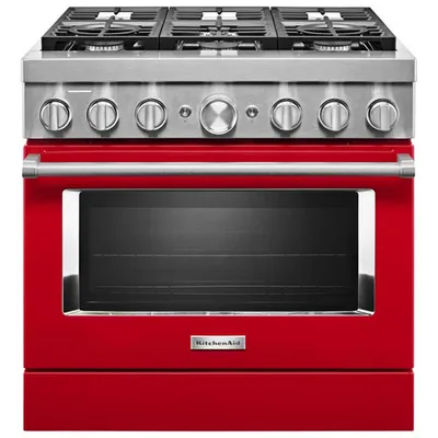 KitchenAid 36" 5.1 Cu. Ft. True Convection 6-Burner Dual Fuel Range (KFDC506JPA) -Passion Red