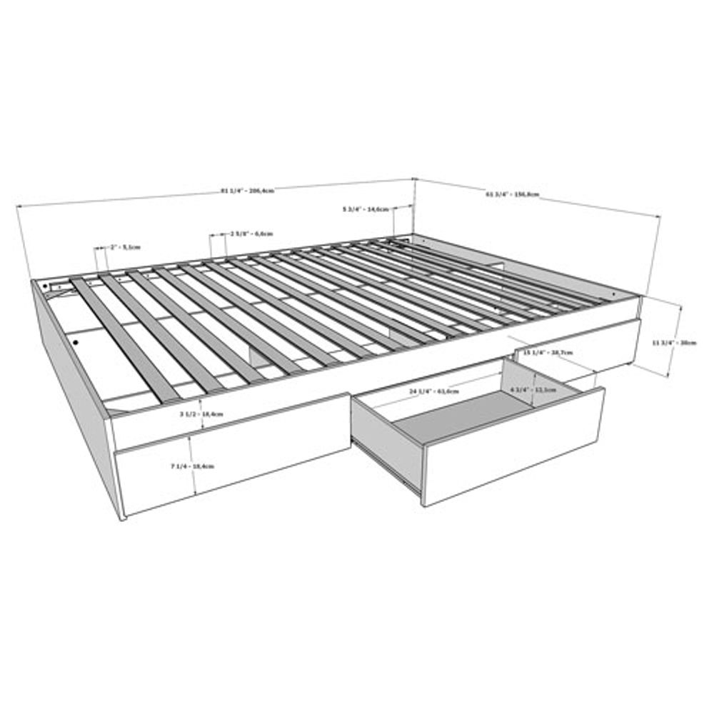 Nexera Modern Bed with 3 Drawer Storage - Queen - Bark Grey