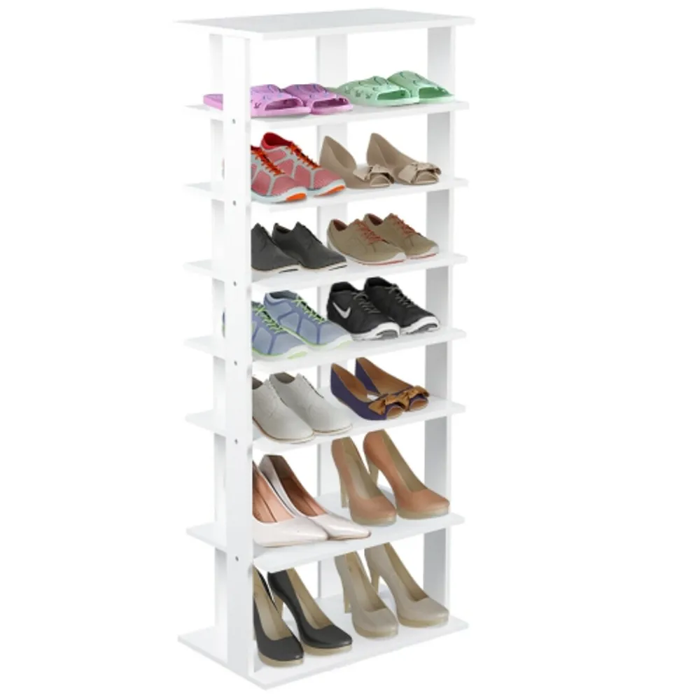 Gymax Patented 7-Tier Double Shoe Rack Free Standing Shelf Storage Tower  Rustic Brown