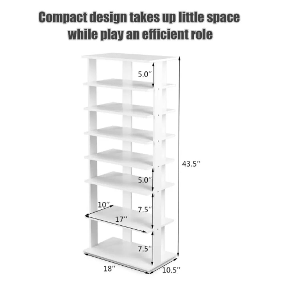 Gymax Patented 7-Tier Double Shoe Rack Free Standing Shelf Storage