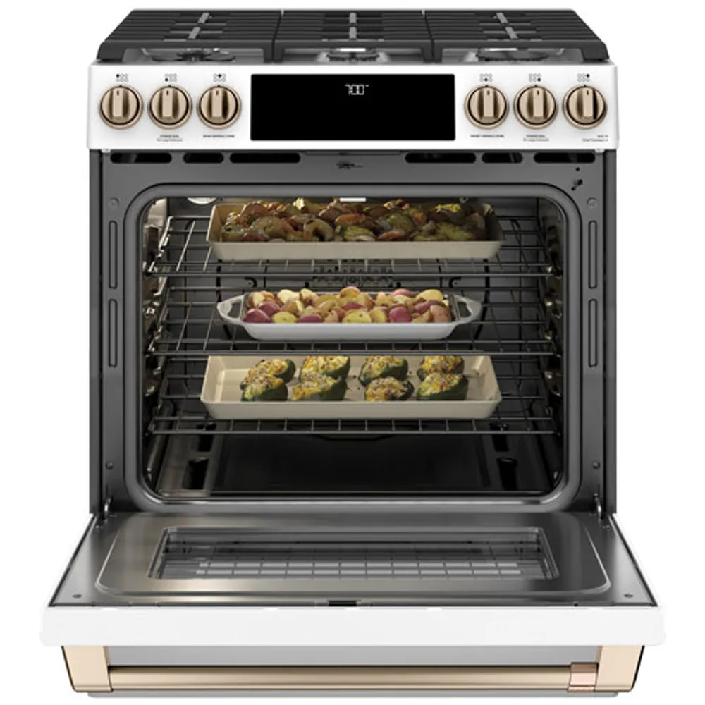 Café 30" 5.6 Cu. Ft. True Convection 6-Burner Slide-In Gas Range (CCGS700P4MW2) - Matte White