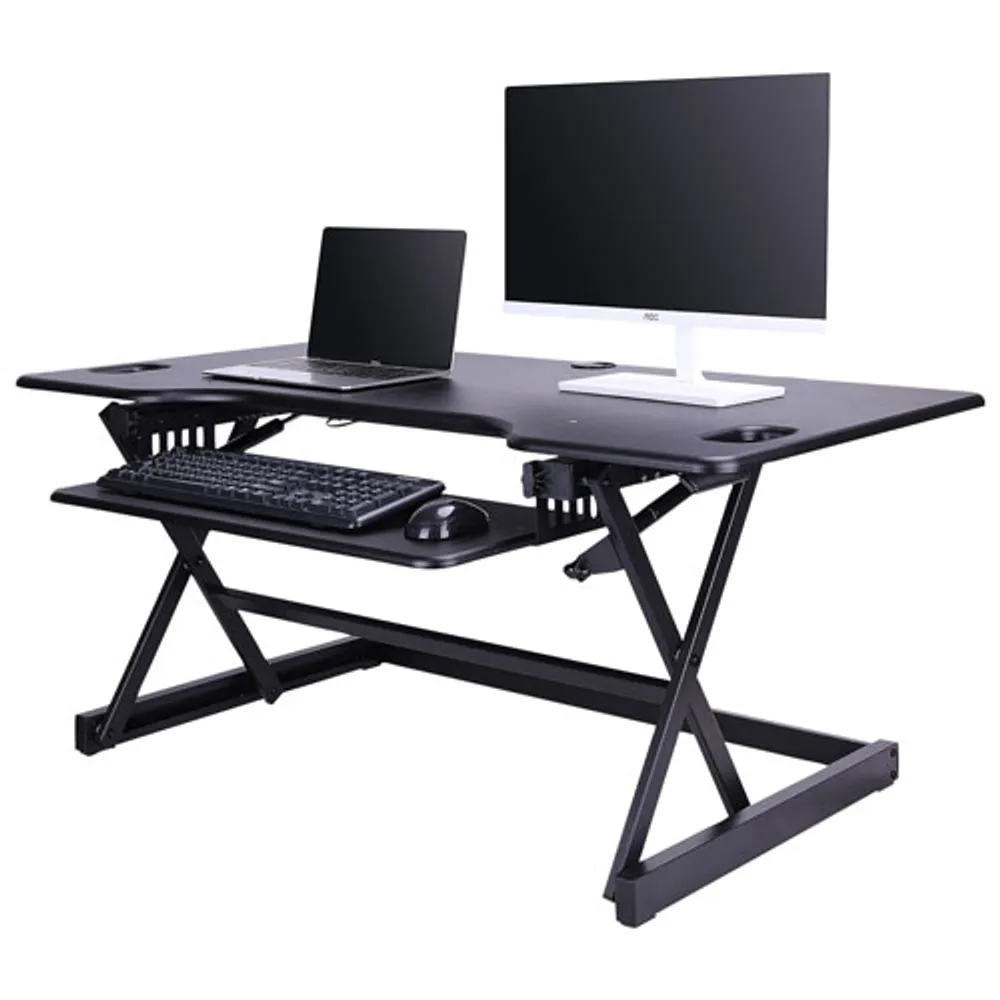 Rocelco DADR-46 Standing Desk Riser with Keyboard Tray - Black