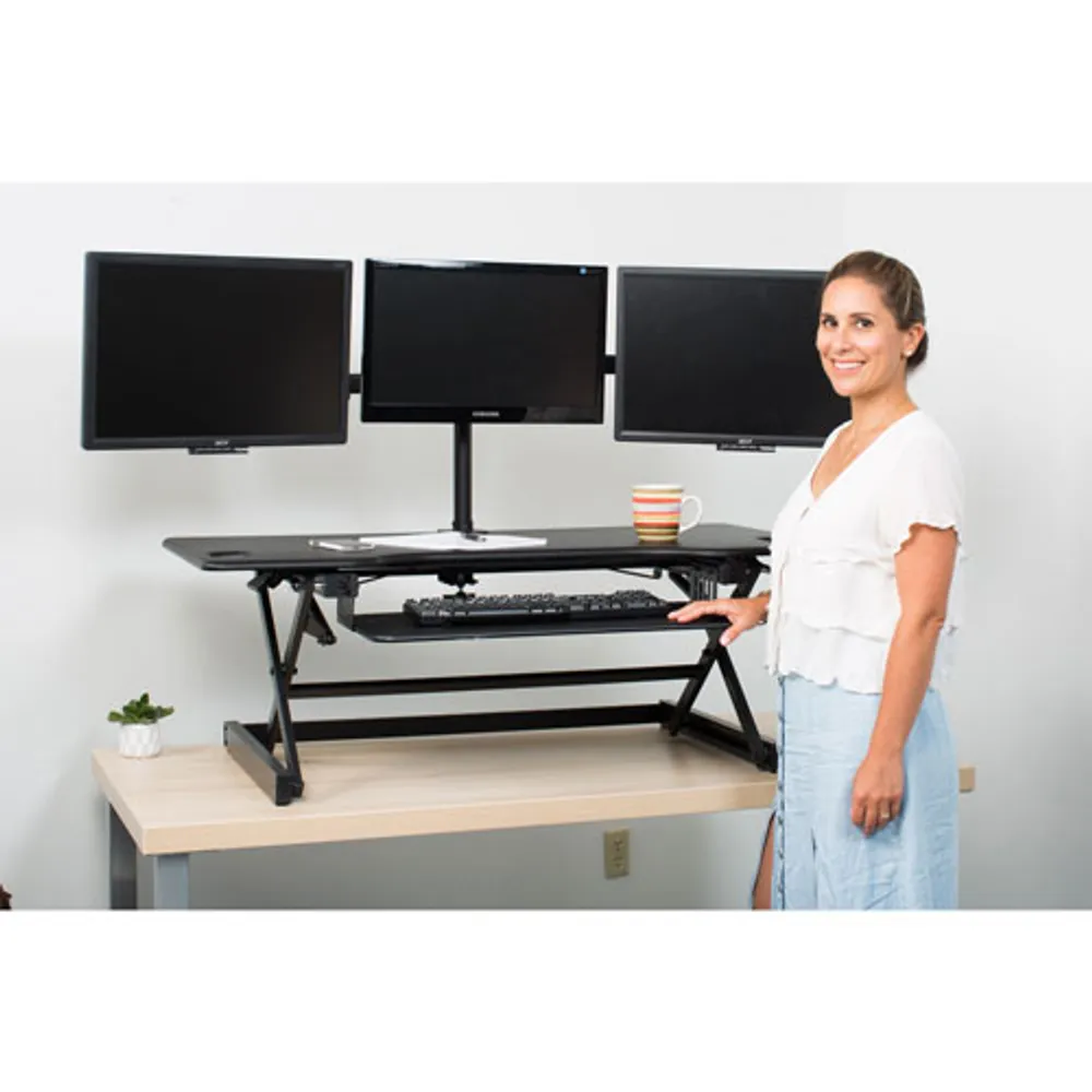 Rocelco DADR-46 Standing Desk Riser with Keyboard Tray - Black