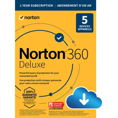 Norton 360 Deluxe (PC/Mac) - 5 Devices - 50GB Cloud Backup - 1-Year Subscription - Digital Download