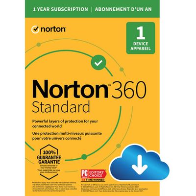 Norton 360 Standard (PC/Mac) - 1 Device - 10GB Cloud Backip - 1-Year Subscription - Digital Download