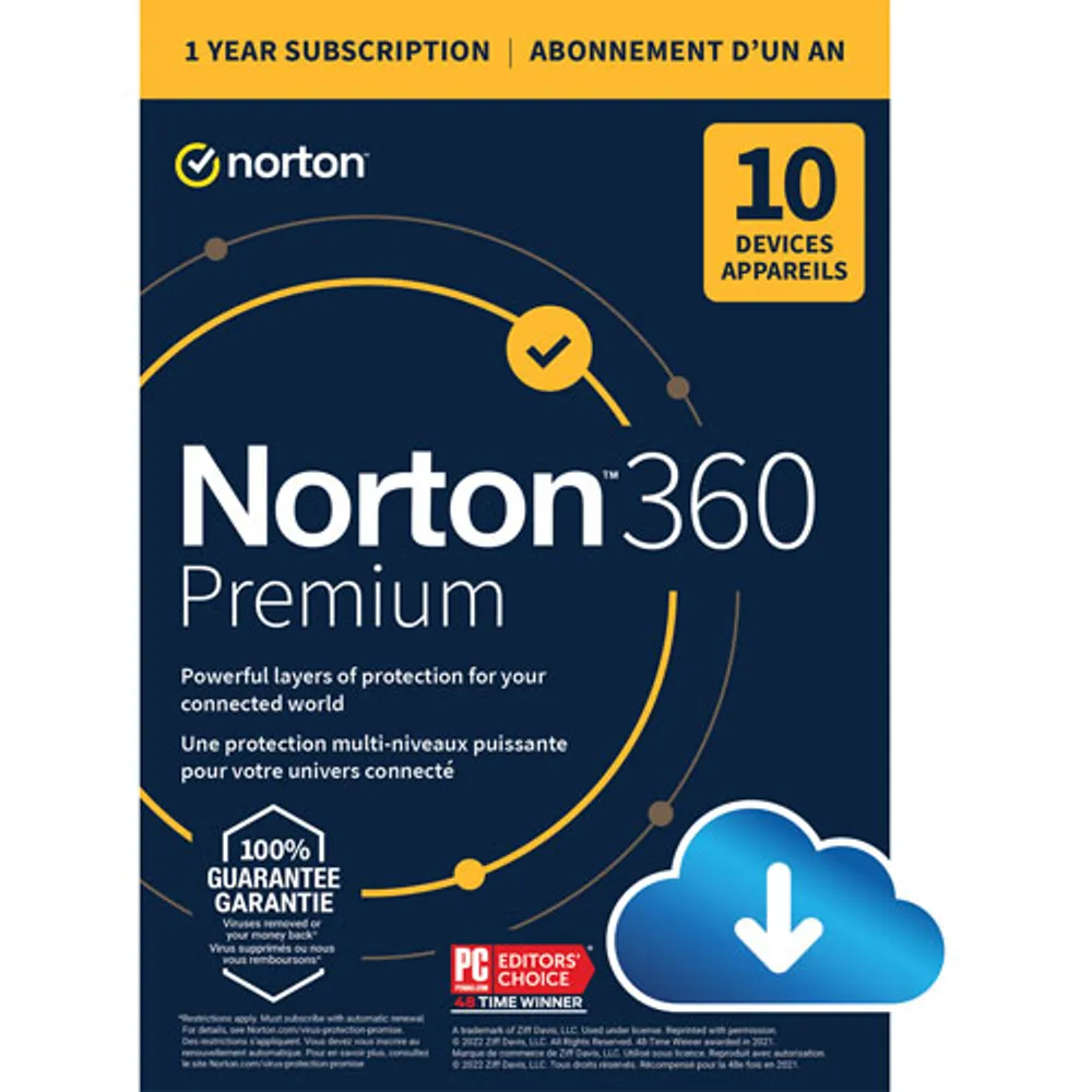 Norton 360 Premium (PC/Mac) - 10 appareils - Stockage infonuagique de 75 Go - de