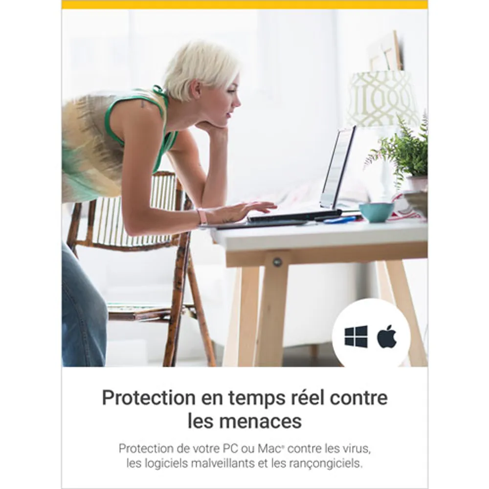 Norton AntiVirus Plus (PC/Mac) - 1 appareil - Sauvegarde infonuagique de 2 Go - Abonnement de 1 an - Téléchargement numérique