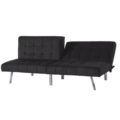 ViscoLogic Turkish Rhythm Convertible 3-Seater Quilted Fabric Futon Sofa (Black)