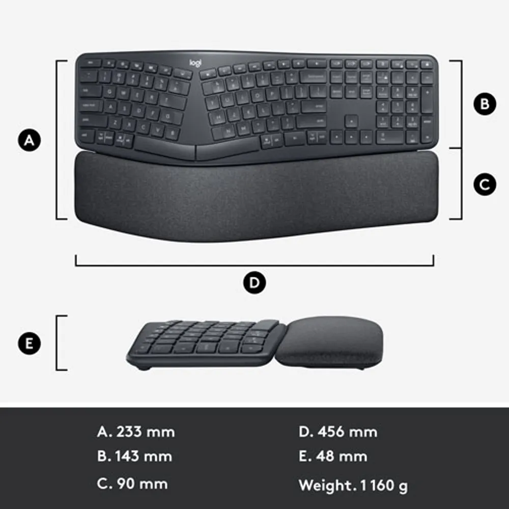 Logitech ERGO K860 Bluetooth Ergonomic Keyboard with Integrated Palm-rest