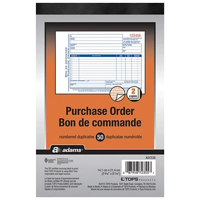 Adams Purchase Order Form - 50 Sheet(s) - 2 Part - 8.43" x 5.56" Form Size