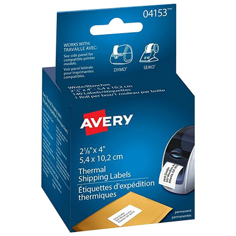 Avery 2-1/8" x 4" Thermal Shipping Labels (04153) - 140 Pack - White