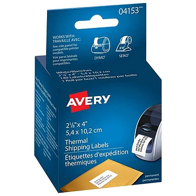 Avery 2-1/8" x 4" Thermal Shipping Labels (04153) - 140 Pack - White