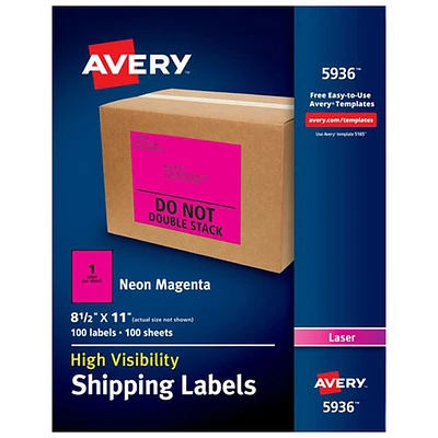 Étiquettes d'expédition haute visibilité d'Avery (05936) - Magenta fluorescent - 500 étiquettes