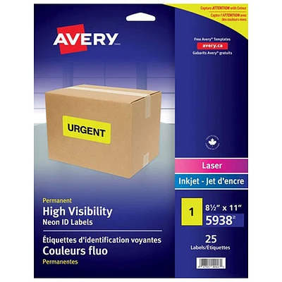 Avery Permanent High-Visibility Shipping Labels (05938) - 25 Pack