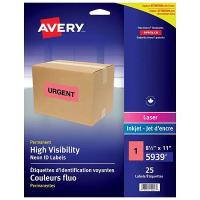 Avery High-Visibility Neon Shipping Labels (05939) - 25 Pack