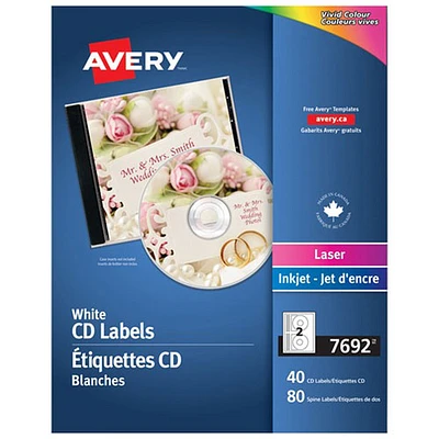 Étiquette de CD d'Avery (07692) - Paquet de 40 - Blanc