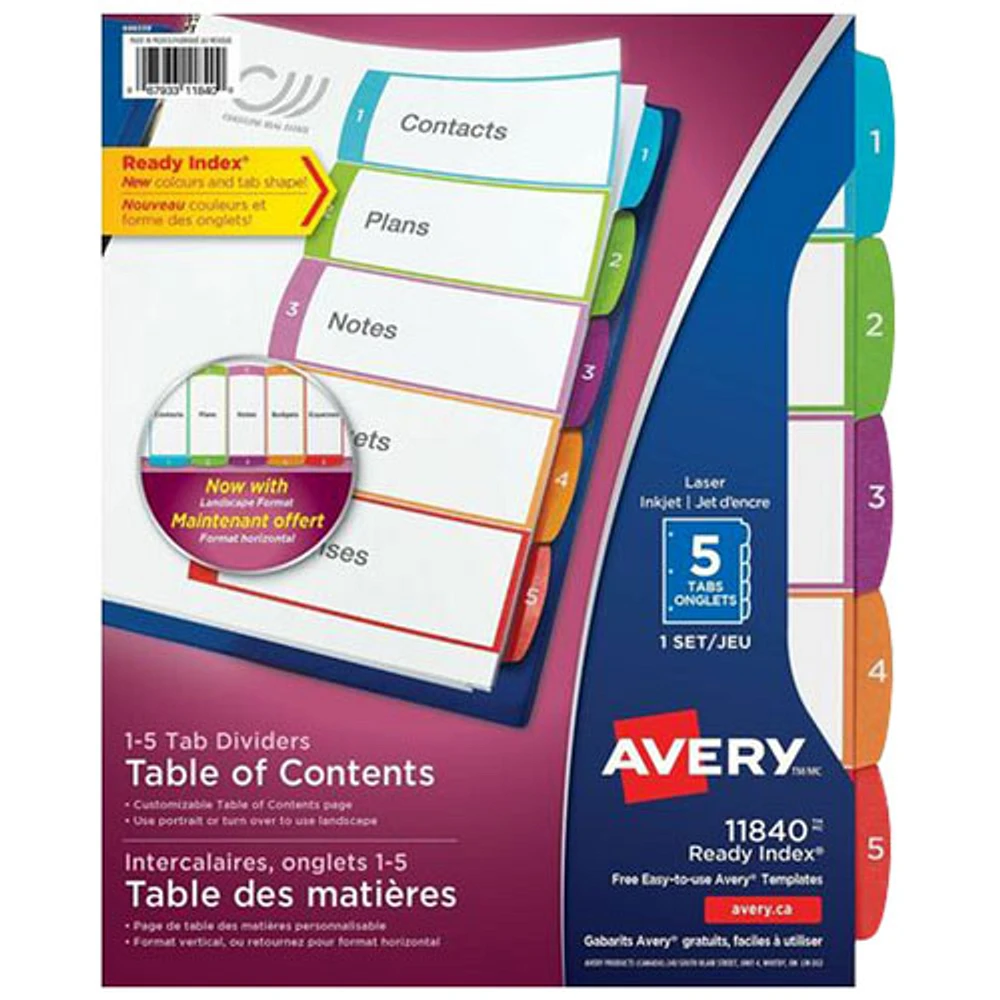 Intercalaires personnalisables Ready Index d'Avery