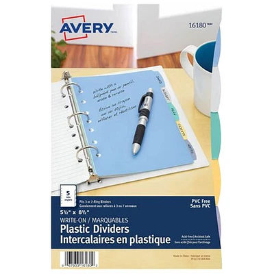 Intercalaires marquables en plastique durable d'Avery (16180) - Paquet de 5